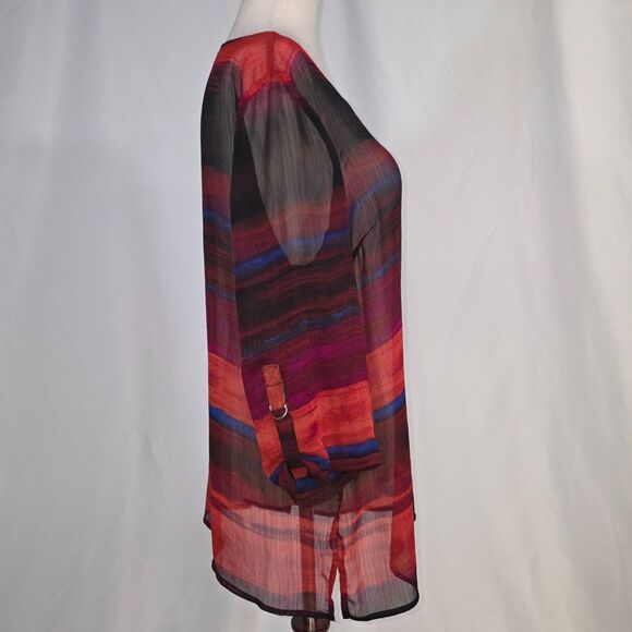 Liz Claiborne Petites Sunset Sheer Tunic Length Blouse Size Petite Large - Picture 5 of 8